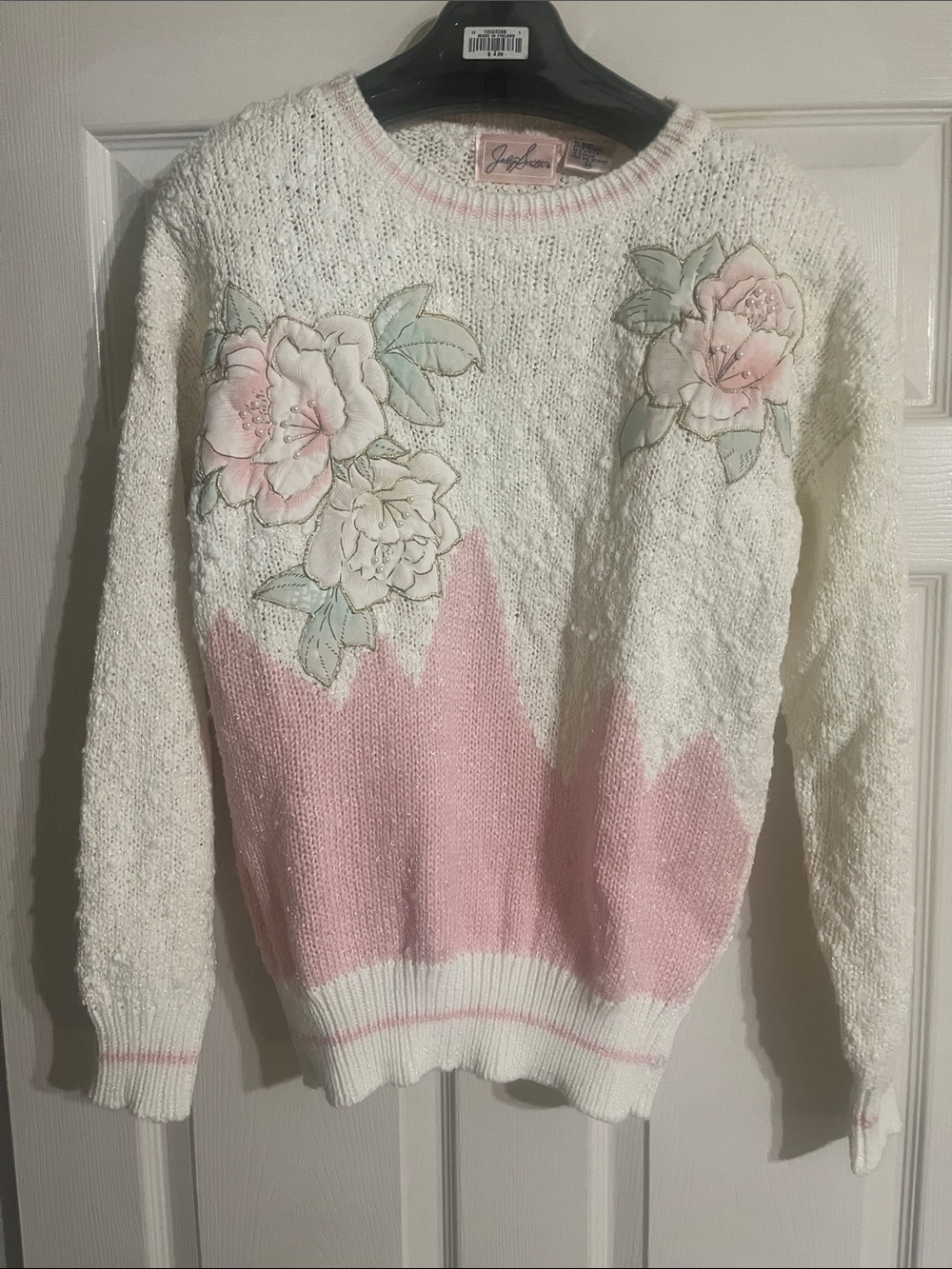 Smith Crewneck Sweater with Pink Dip-Dye and Floral Appliqué